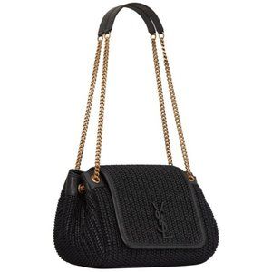SAINT LAURENT Nolita Small In Vintage Leather And Black Raffia Shoulder Bag